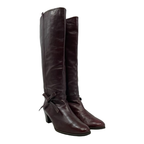 Vintage 70s SALVATORE FERRAGAMO Womens 9.5 Leather Knee High Riding Boots Bow - Picture 8 of 16